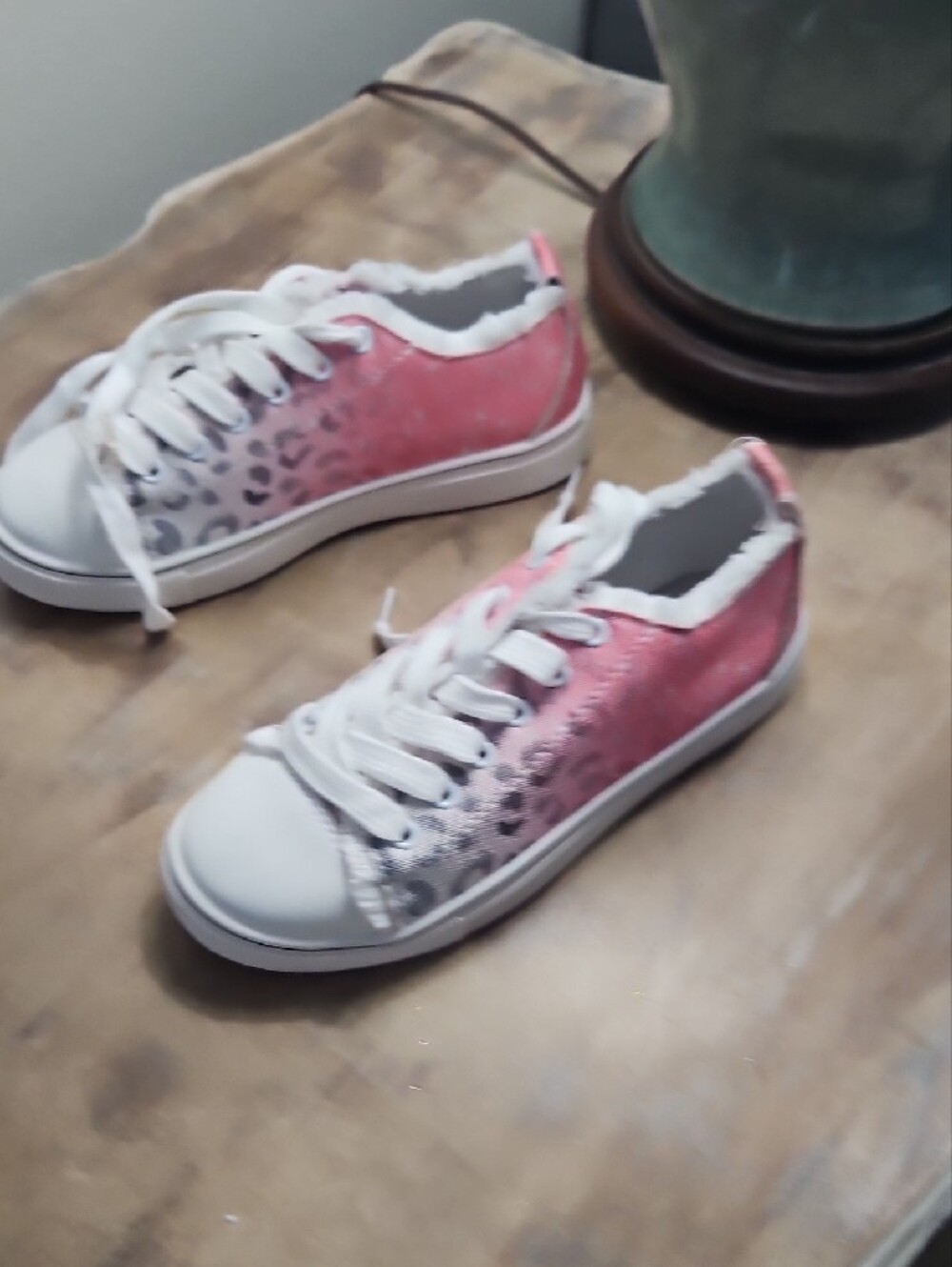 Casual Pink Ombre Leopard Print Women's Sneakers - White Trim - Picture 4 of 4